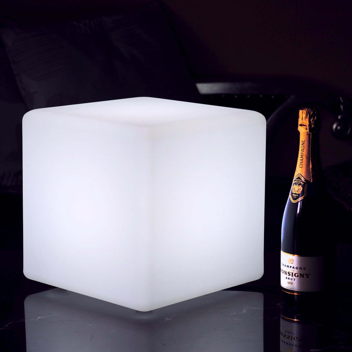 Mains Powered LED Table Lamp, 30cm Cube, White E27 Bulb Installed