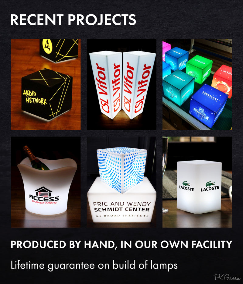 Corporate Centerpieces for Corporate Events, Graphic Light Boxes, Counter Top Signs for Conventions, Tabletop Sign, Color Changing LED Ice Bucket