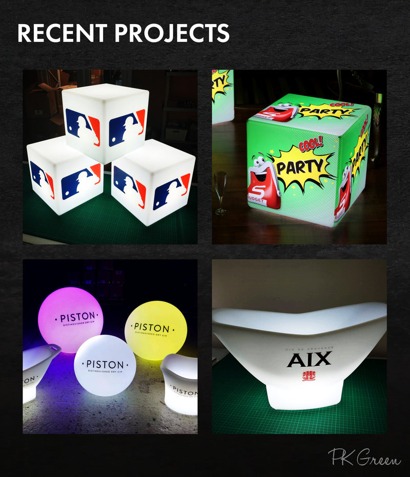 Vendor Table Signs for Business Events, Lightbox Signage, Bespoke Centerpieces for Experiential Marketing Events, Exhibit Display Idea, LED Cube Sign