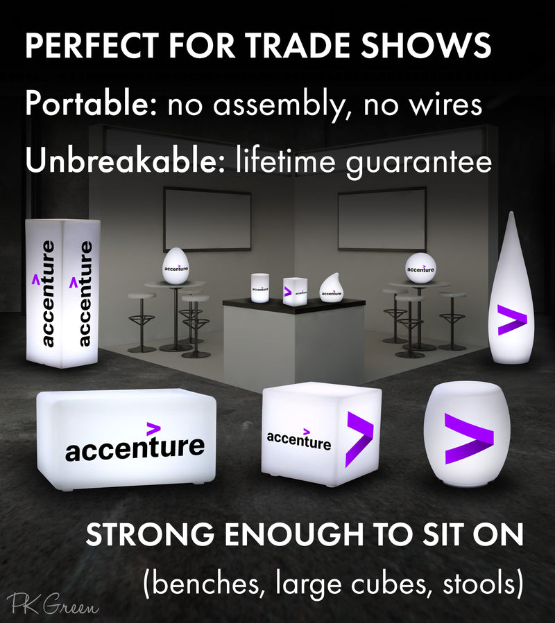 Corporate Event Decor for Exhibit Booths, Light Box Signs, Convention Display Ideas for Corporate Events, Trade Show Branding, LED Cube Stool Square